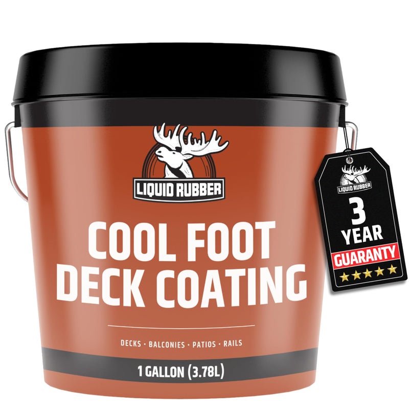 Liquid Rubber Cool Foot Deck Coating - Solar Protection Paint, Reduces Surface Temperatures by Up to 35%, Multi-Surface Cooling Decking Sealant, Waterproof, Durable Membrane, Pale Brown, 1 Gallon - Image 1